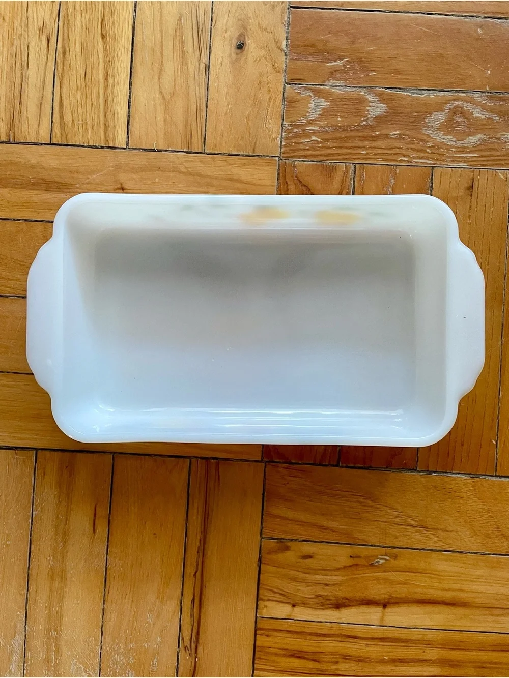 MCM vintage Anchor Hocking Fire-King milk glass rectangular Gay Fad baking dish